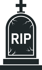 Black tombstone with rip inscription halloween decoration on transparent background silhouette