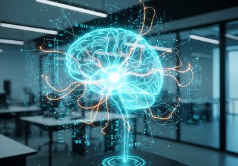 Artificial intelligence brain with neural network and futuristic technology background