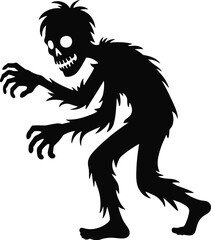 Creepy black zombie reaching forward a frightening halloween illustration on transparent background silhouette