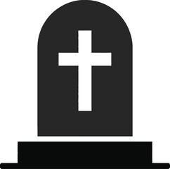 Obraz premium A simple black tombstone with a cross on transparent background silhouette