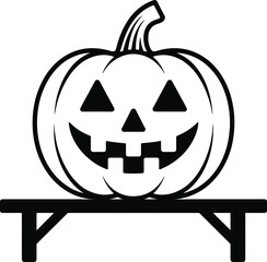 Festive halloween pumpkin with carved face resting on a stand on transparent background silhouette