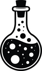 Vintage potion bottle with bubbles black silhouette on transparent background