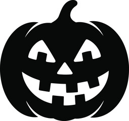 Black halloween pumpkin with carved face on transparent background silhouette