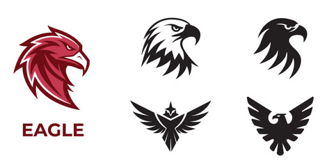 Obraz premium Majestic eagle icon set featuring diverse styles for branding and design projects.
