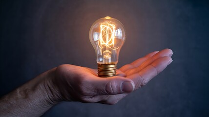 Illuminated light bulb held in a hand representing new ideas