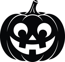 Black halloween pumpkin with carved face on transparent background silhouette