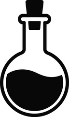 Simple black flask with cork ideal for design work on transparent background silhouette