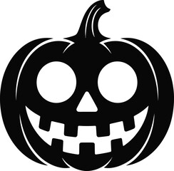 Black jack o lantern with carved face on transparent background silhouette
