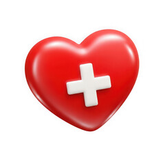 Red heart with white cross isolated on transparent background