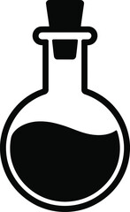 Simple black flask with cork ideal for design projects on transparent background silhouette