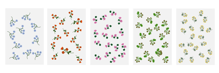 Cute Mini Flower Pattern Set Colorful Vector Floral Collection 