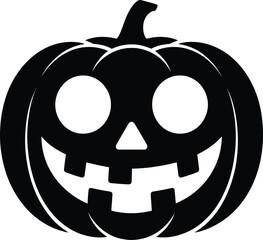 Black halloween pumpkin with carved face on transparent background silhouette