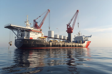 Naklejka premium Offshore vessel with heavy lift cranes for transporting and installing wind turbine parts