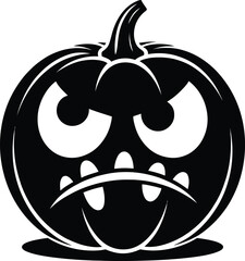 Creepy carved pumpkin face with spooky features on transparent background silhouette