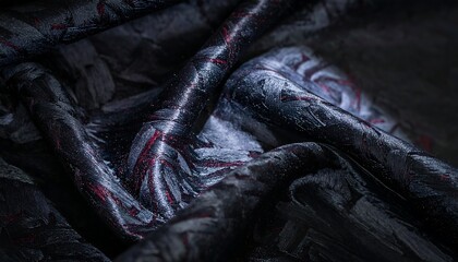 Draped, dark fabric with abstract design