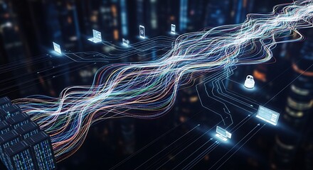 Dynamic Data Stream Connecting Global Networks in a Futuristic Digital City
