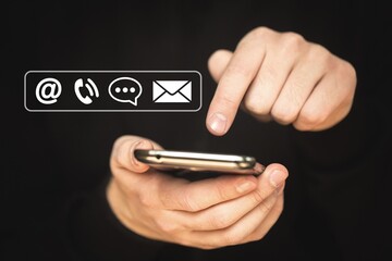 Concept of customer support, icon in human hands