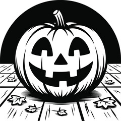 Halloween pumpkin jack o lantern design with leaf details on transparent background silhouette