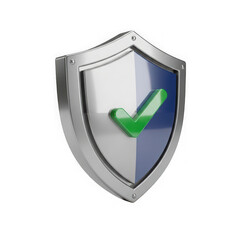 3d shield with green checkmark isolated on transparent background