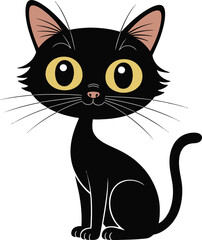 Adorable black cat illustration big eyes sitting pose on transparent background silhouette
