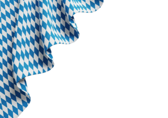 High-quality blue and white diamond patterned textile fabric, finely woven, artfully draped in studio against transparent background with copy space, reminiscent of Bavarian flag