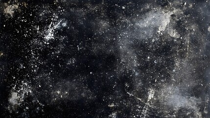 Dark textured background with scattered white speckles and grunge.