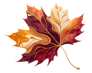 Fototapeta premium Stylized maple leaf featuring warm autumnal colors and intricate swirling patterns design element