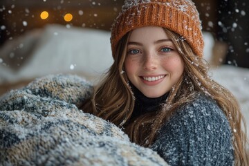 Young girl in winter hat and scarf.