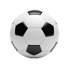 Traditional black and white soccer ball with classic hexagonal and pentagonal panels, full object on a transparent, shadowless studio background. Commercial product photography concept