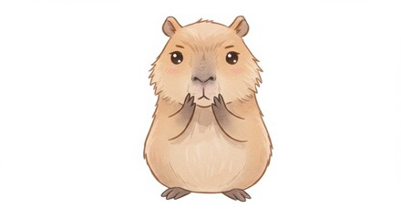 Fototapeta premium a cute cartoon capybara covering face with paws anxious mood in watercolor style isolated on white background