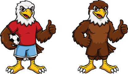 Cartoon eagle soccer mascot, sports team bird, athletic eagle illustration, vector character design, dynamic animal art, confident pose, natural wild contrast