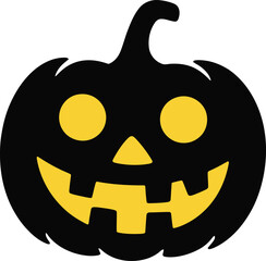 Black halloween pumpkin with carved face on transparent background silhouette