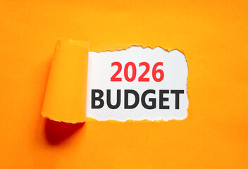 2026 Budget symbol. Concept words 2026 Budget on beautiful white paper. Beautiful orange paper background. Business and 2026 budget concept. Copy space.