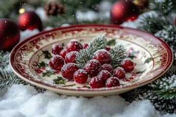 Plate with berries and pines.