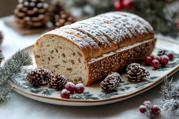 Loaf of bread on a plate.