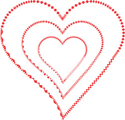 Concentric heart shapes formed by delicate pink and red dotted lines vector