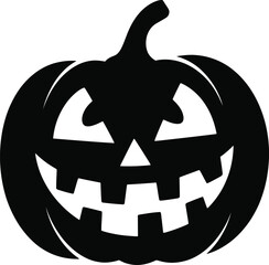 Black halloween pumpkin carving with spooky face on transparent background silhouette