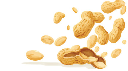 Fresh Peanuts in Shells Falling, Nutritious Snack Food - Vector Illustration