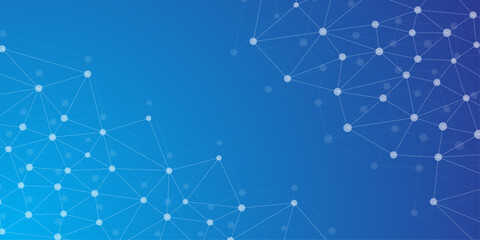 Fototapeta premium Network abstract connection isolated on blue background. Technology communication seamless vector pattern with connected lines. Wireframe mesh polygonal element. Sphere with connected lines and dots. 