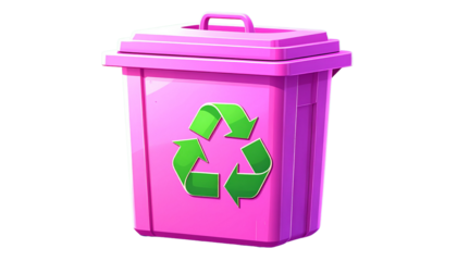 3D pink recycling bin symbol for waste management isolated on white.
