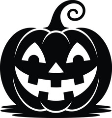 A black jack o lantern silhouette with a spooky face on transparent background