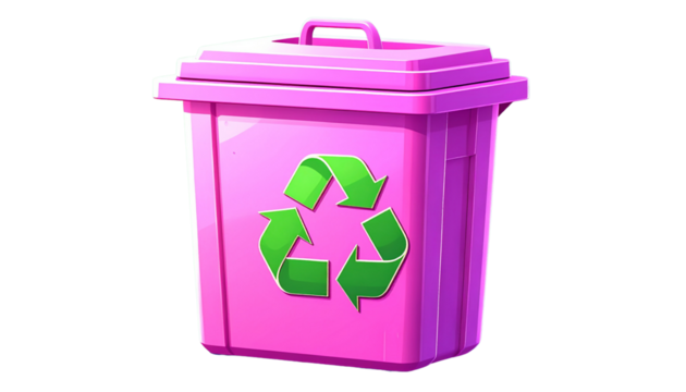 3D pink recycling bin symbol for waste management isolated on white.