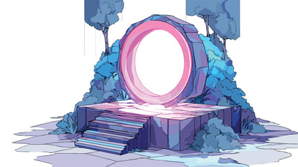 Futuristic Fantasy Portal Glowing Platform in Mysterious Landscape
