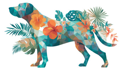 Geometric Dog in Tropical Floral Paradise Artistic Animal Illustration