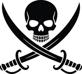 Black skull and crossed swords graphic design element on transparent background silhouette