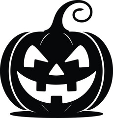 Black halloween pumpkin with carved face on transparent background silhouette