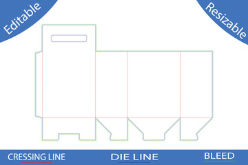 Packaging box die cut template with handle and fold lines