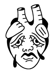 CRYING SAD ANATOMICAL HEART FACE VINTAGE EMOTIONAL TATTOO
