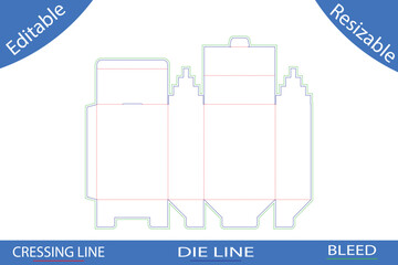 Rectangular packaging box die cut template with fold lines
