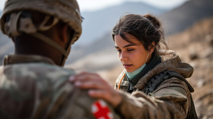 Fototapeta premium Soldiers assisting during disaster relief operation humanitarian mission community service emergency response military aid disaster assistance civilian support rescue